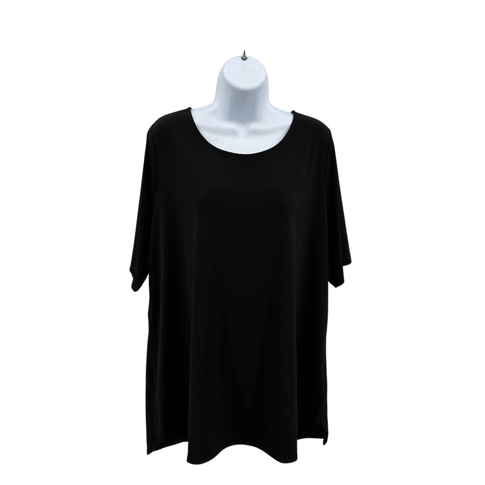 Susan Graver Scoop Neck Relaxed Top Women's XL Black Short Sleeve A575884 Blouse